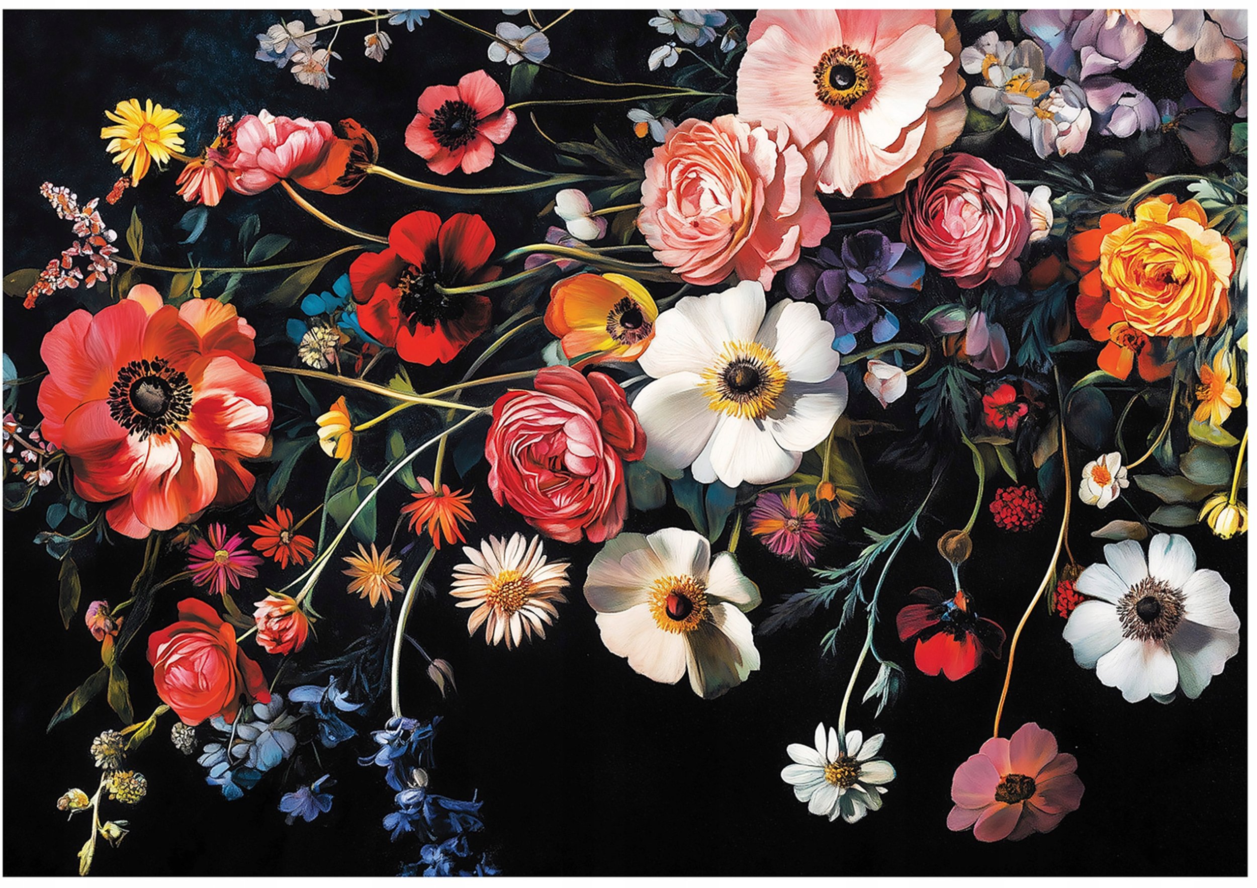 Fototapeta Kwiaty Polne Na Czarnym Tle Na Ścianę Sypialnia Salon 250X175