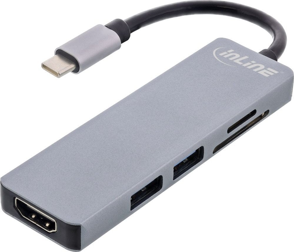 InLine InLine® Multifunctional hub USB 3.2 Gen.1, 2x USB-A 5Gbps + HDMI 4K/30Hz + card reader, aluminium, grey
