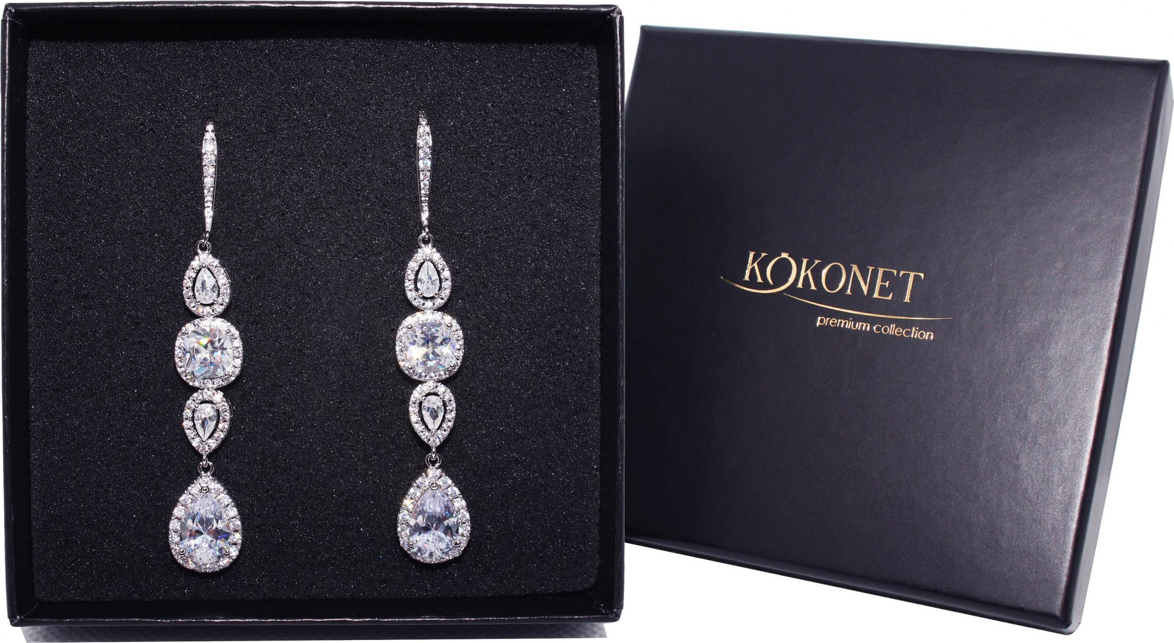 KOKONET ELEGANCKIE długie KOLCZYKI ślubne OKAZAŁE diamenty