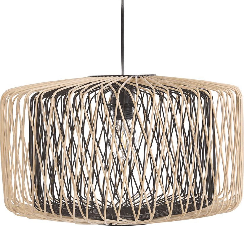Lampa wisząca Beliani Lampa wisząca bambusowa jasne drewno czarny JAVARI