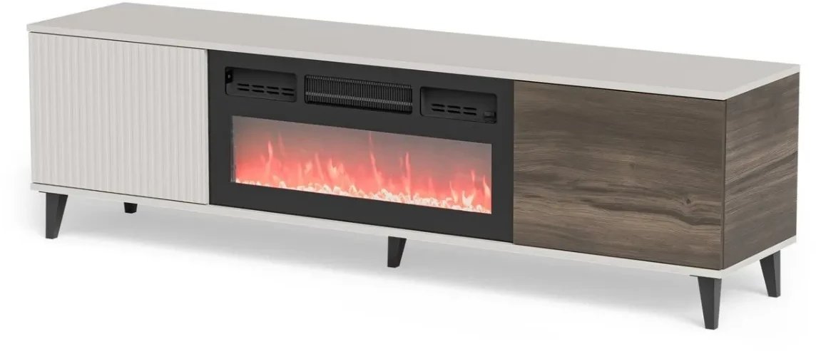 Szafka RTV RANDOM 2 180cm orzech/kaszmirowa z kominkiem elektrycznym HALMAR