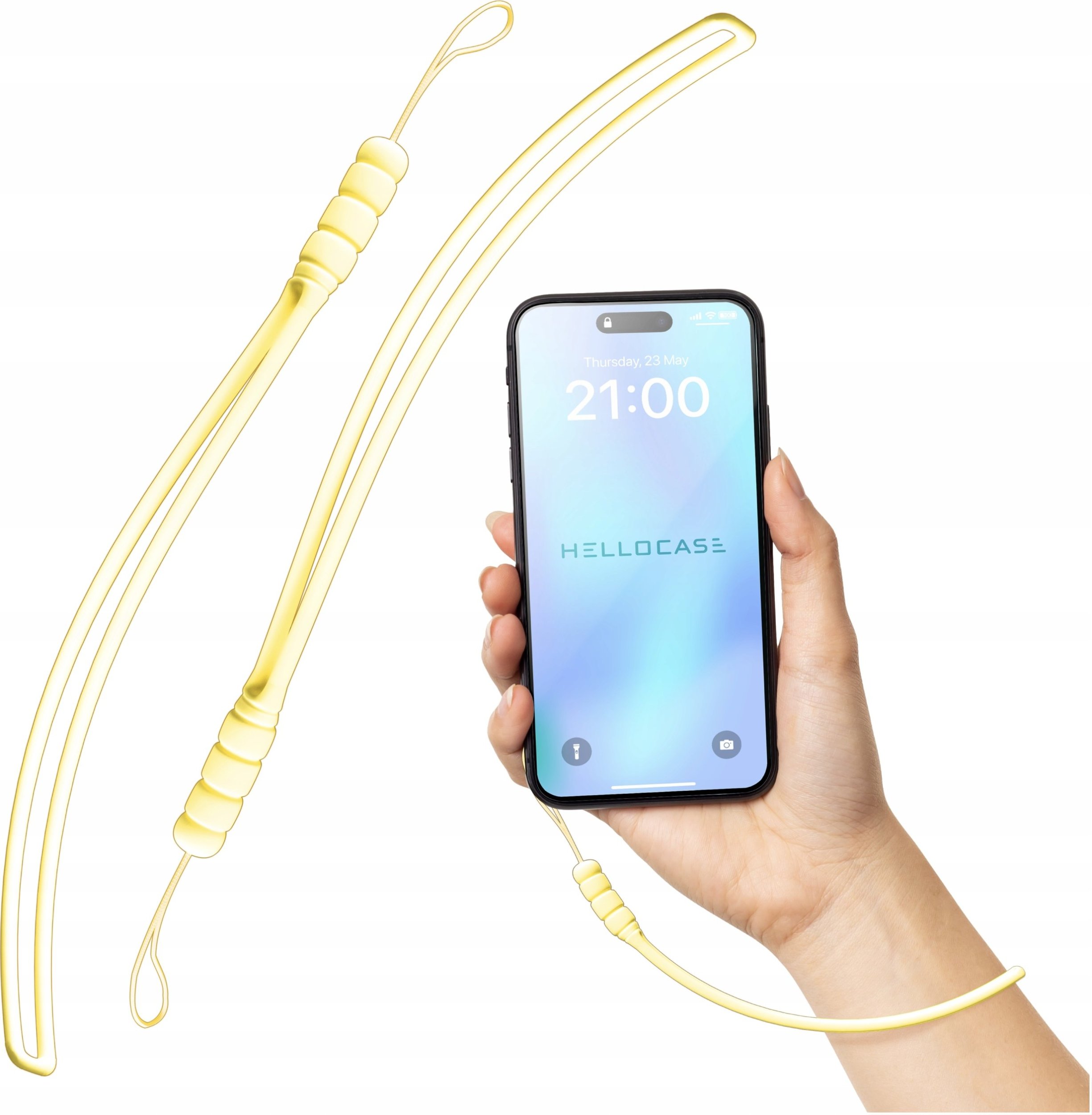 Hello Case Smycz Zawieszka Smyczka do Telefonu na Nadgarstek Rękę Silikonowa Żółta