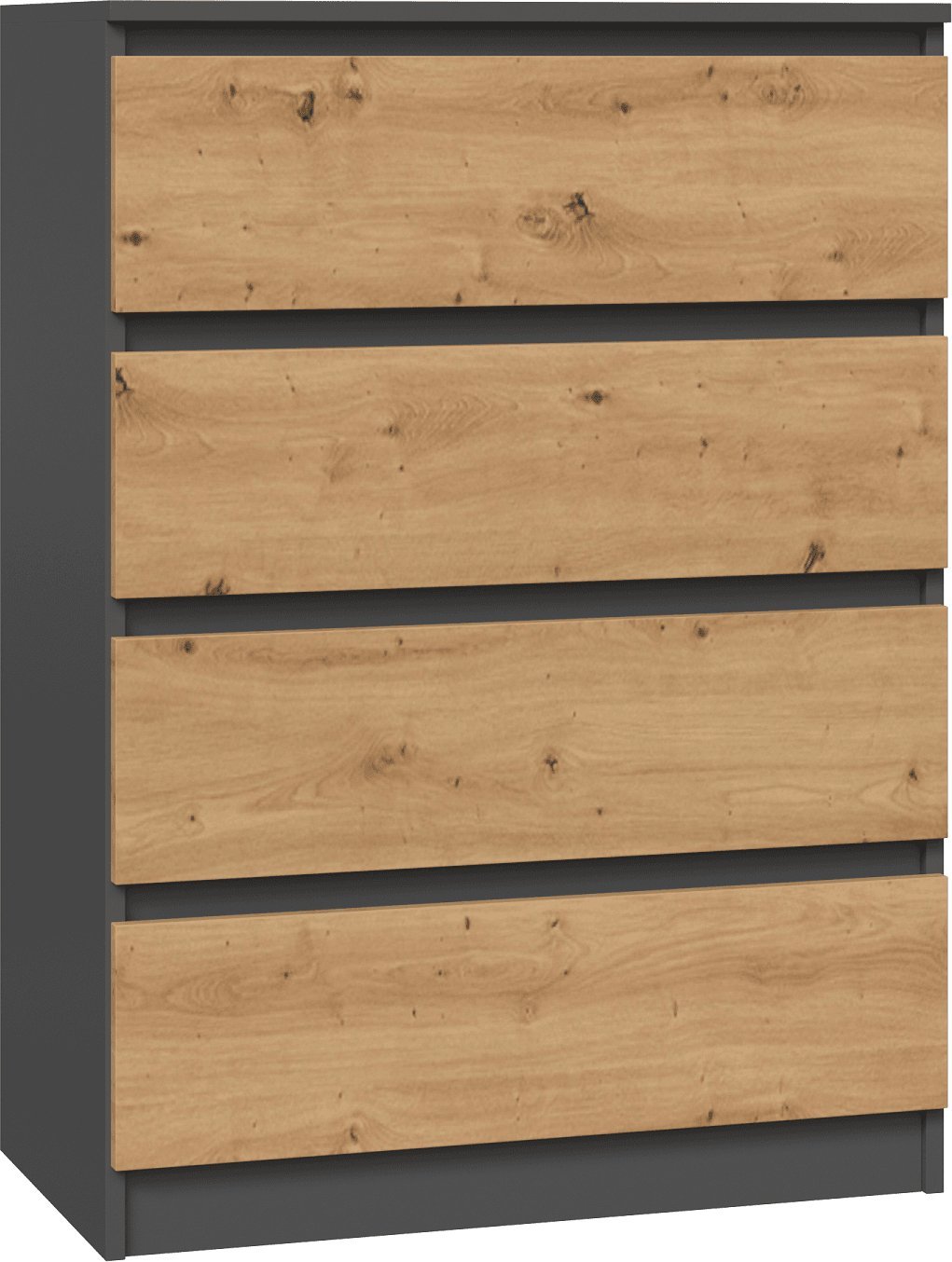 Topeshop KOMODA SZAFKA REGAŁ 4 SZUFLADY M4 ANTRACYT / DĄB ARTISAN
