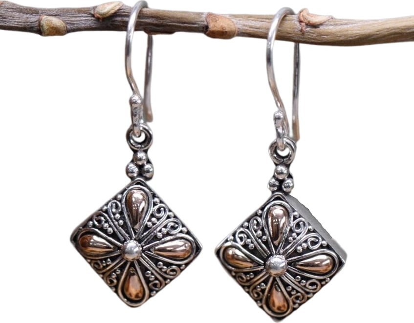 Lovrin Kolczyki srebrno złote - Kwadratowa Kropla