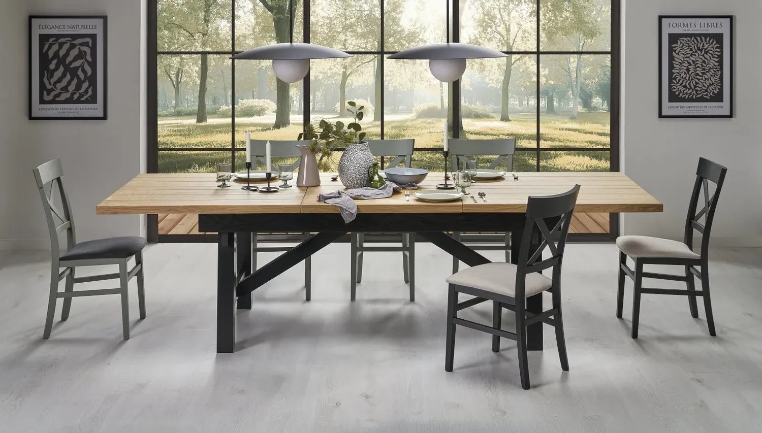 Stół rozkładany FIESTA 200(280)x100 dąb naturalny/czarny HALMAR