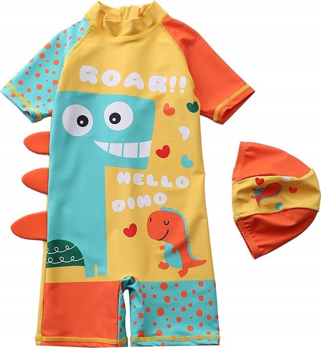 Strój kąpielowy dla chłopca motyw dinozaur uv upf 50 116/122 żółty