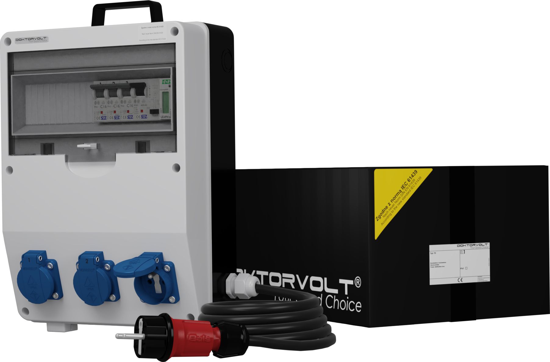 Doktorvolt Rozdzielnica budowlana z licznikiem zużycia energii i kablem TD-S/FI SKH 3x230V Doktorvolt 9900