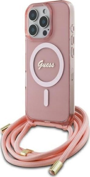 Guess GUHMP16XHCTSGNSP iPhone 16 Pro Max 6.9" różowy/pink hardcase Crossbody Cord Script MagSafe