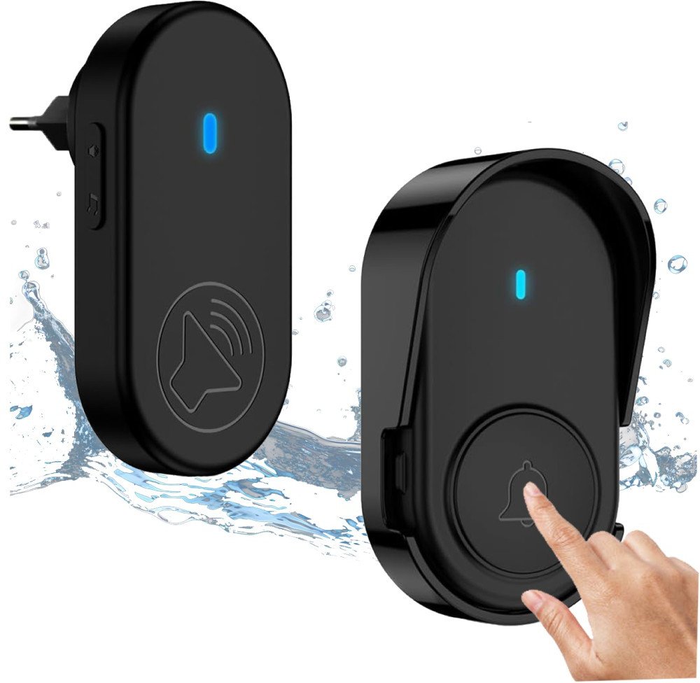 Dzwonek bezprzewodowy z daszkiem wodoodporny do drzwi i bramy, czarny