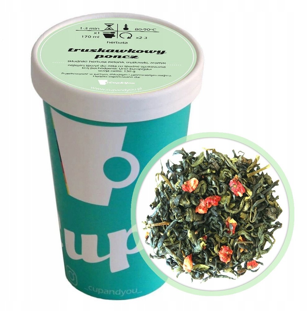 Herbata zielona TRUSKAWKOWY PONCZ premium sypana truskawki na prezent 130g - herbata liściasta sypana mieszanka napar susz