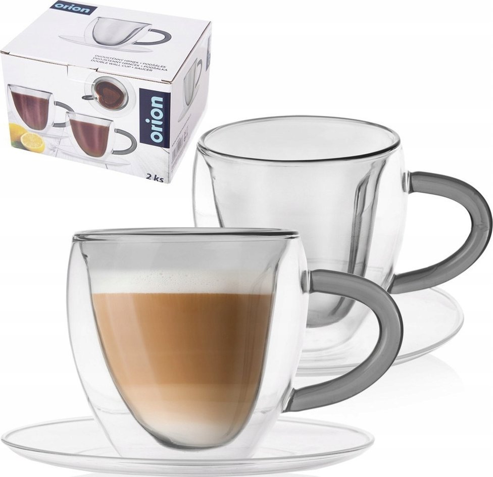 Orion Filiżanki termiczne ze spodkiem z podwójną ścianką do kawy i herbaty DOUBLE 160 ml 2 szt.