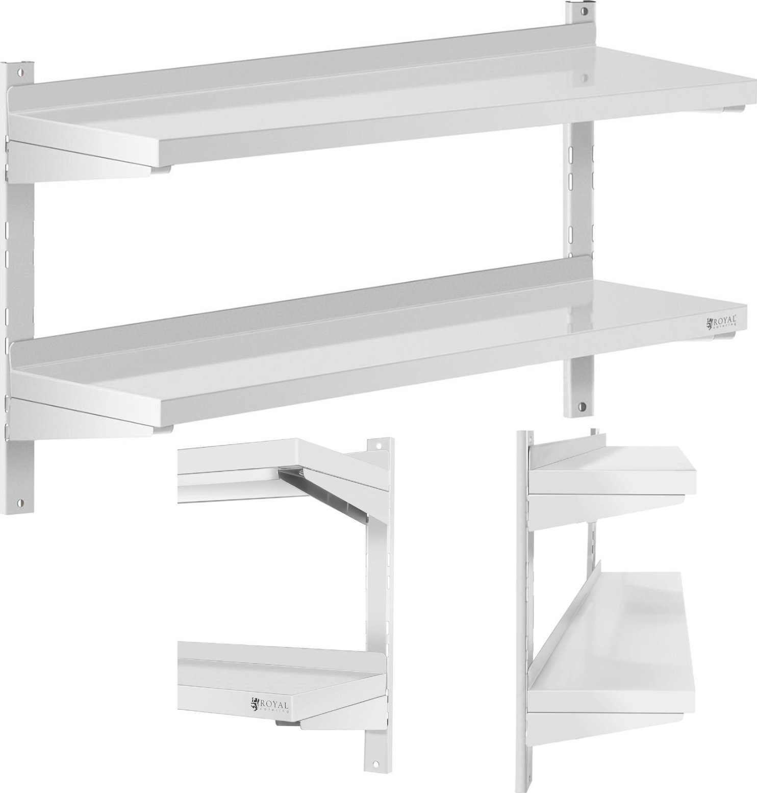 Royal Catering Półka ścienna wisząca gastronomiczna podwójna z regulacją STAL 100 x 30 cm Półka ścienna wisząca gastronomiczna podwójna z regulacją ST