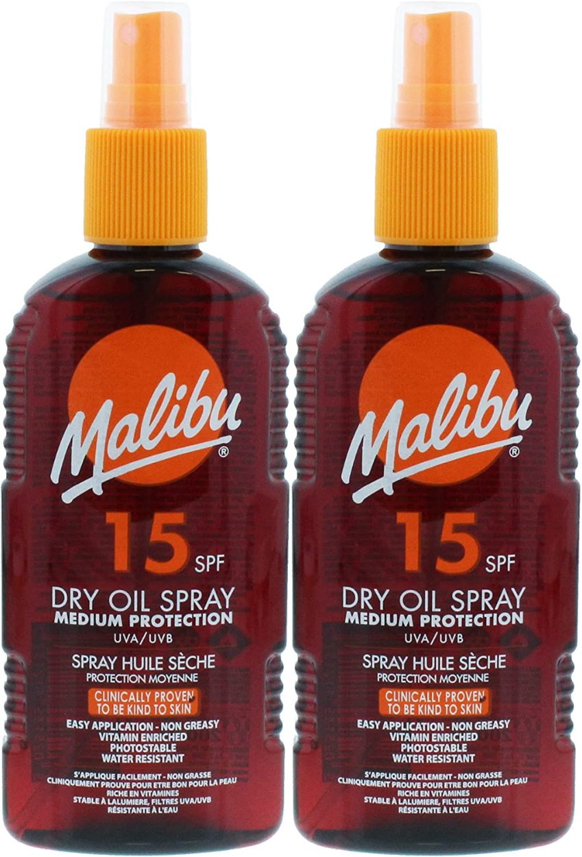 Malibu Dry Oil Spray SPF15 Olejek Brązujący Do Opalania 200ml x2szt