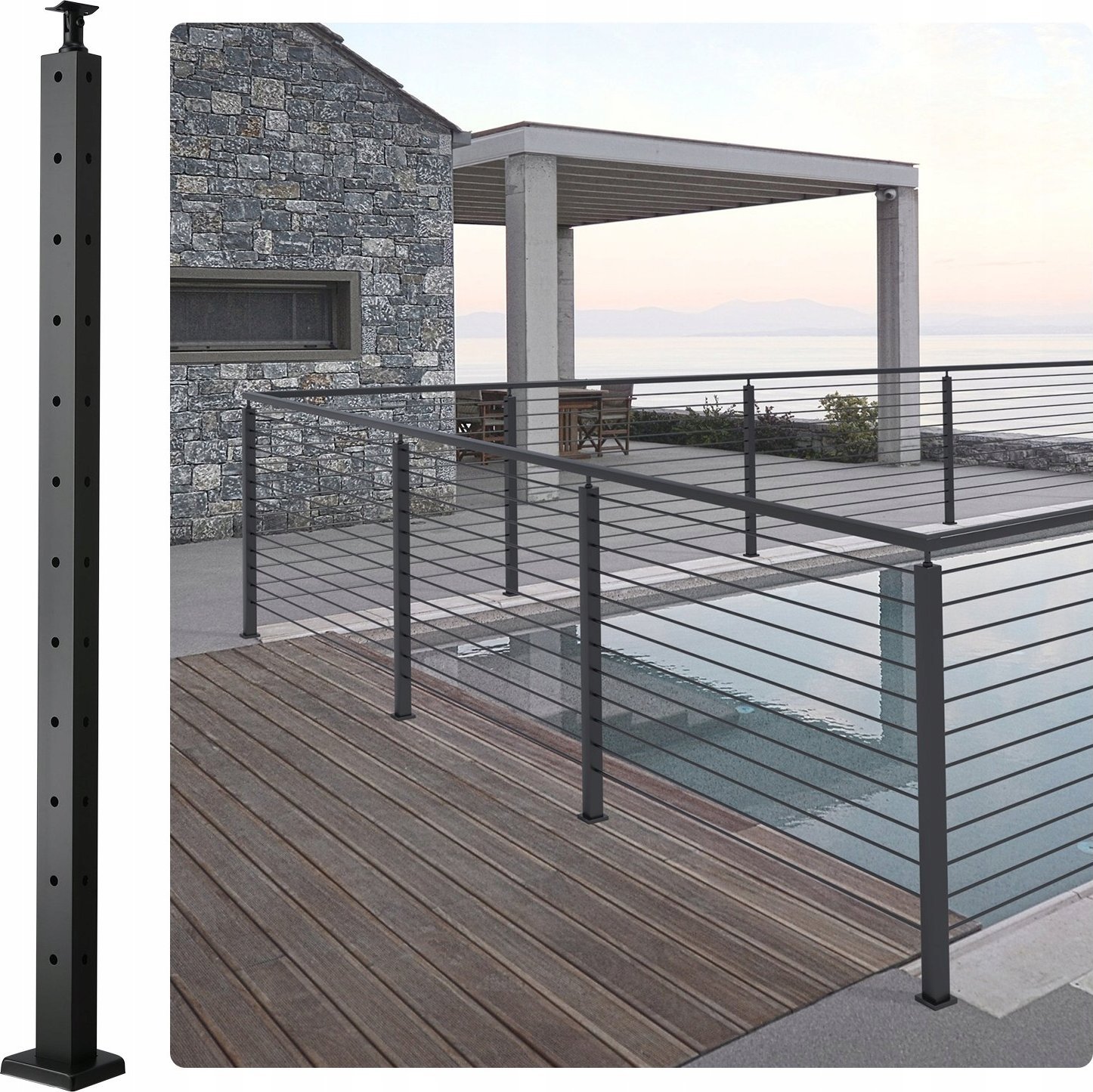 Słupek Poręczy Kablowej Czarny