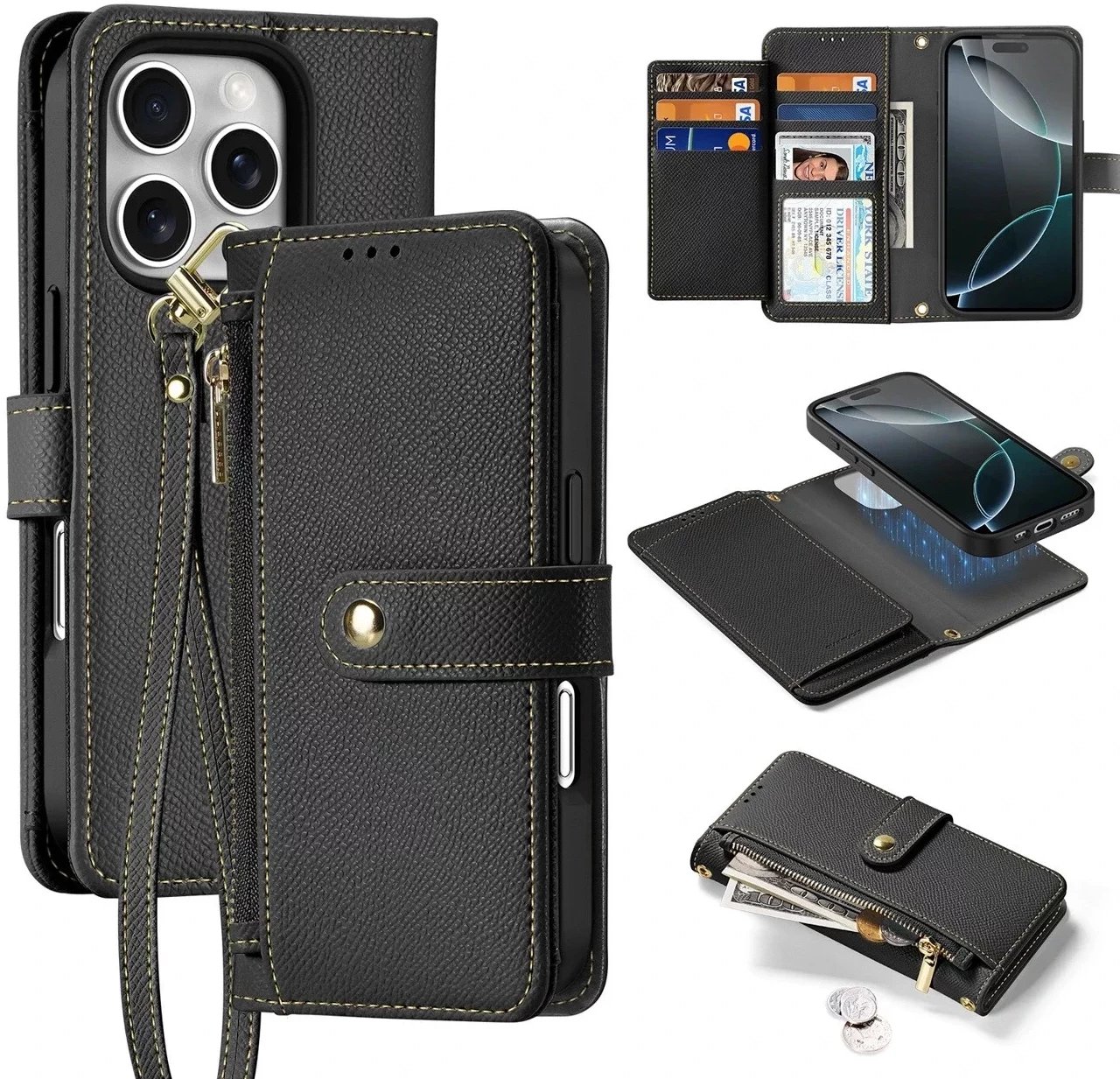 Etui ochronne do iPhone 16 Pro Dux Ducis Lawa skórzane MagSafe portfel czarne