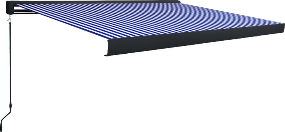 vidaXL Ręcznie zwijana markiza kasetowa, 350x250 cm, niebiesko-biała