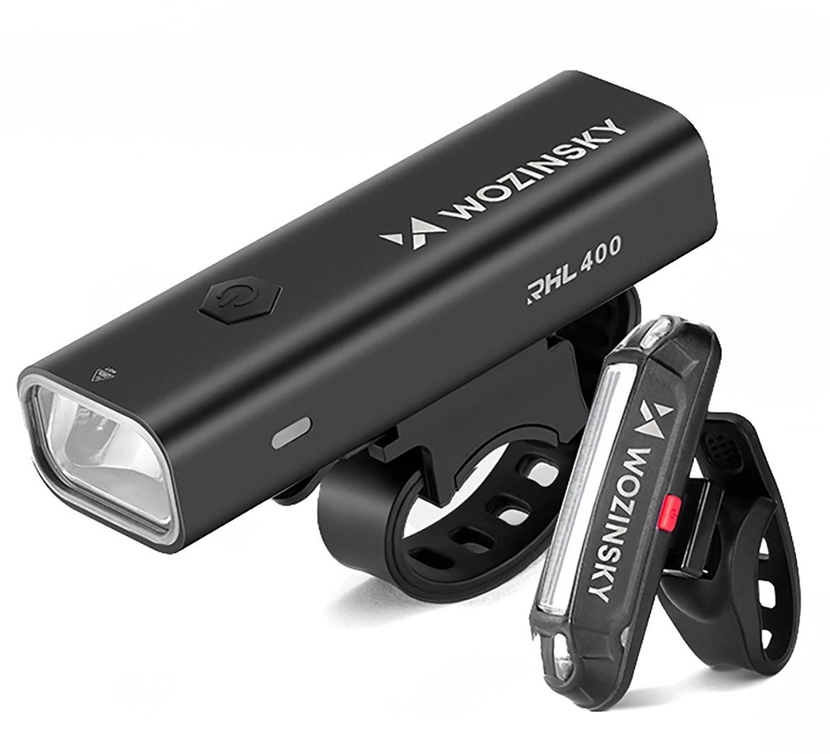 Wozinsky Zestaw lampek rowerowych akumulatorowych przednia tylna 400 lm - czarny