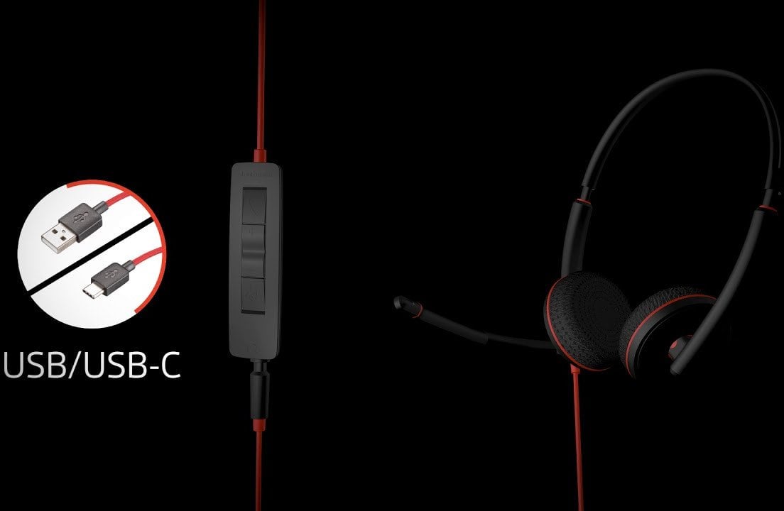 Poly Blackwire C3210 Zestaw słuchawkowy Przewodowa Opaska na głowę Biuro/centrum telefoniczne USB Type-C Czarny, Czerwony