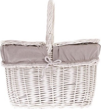 WickerPL Wiklinowy Kosz Piknikowy Wybielany z Obszyciem 42x32 H24/40 cm