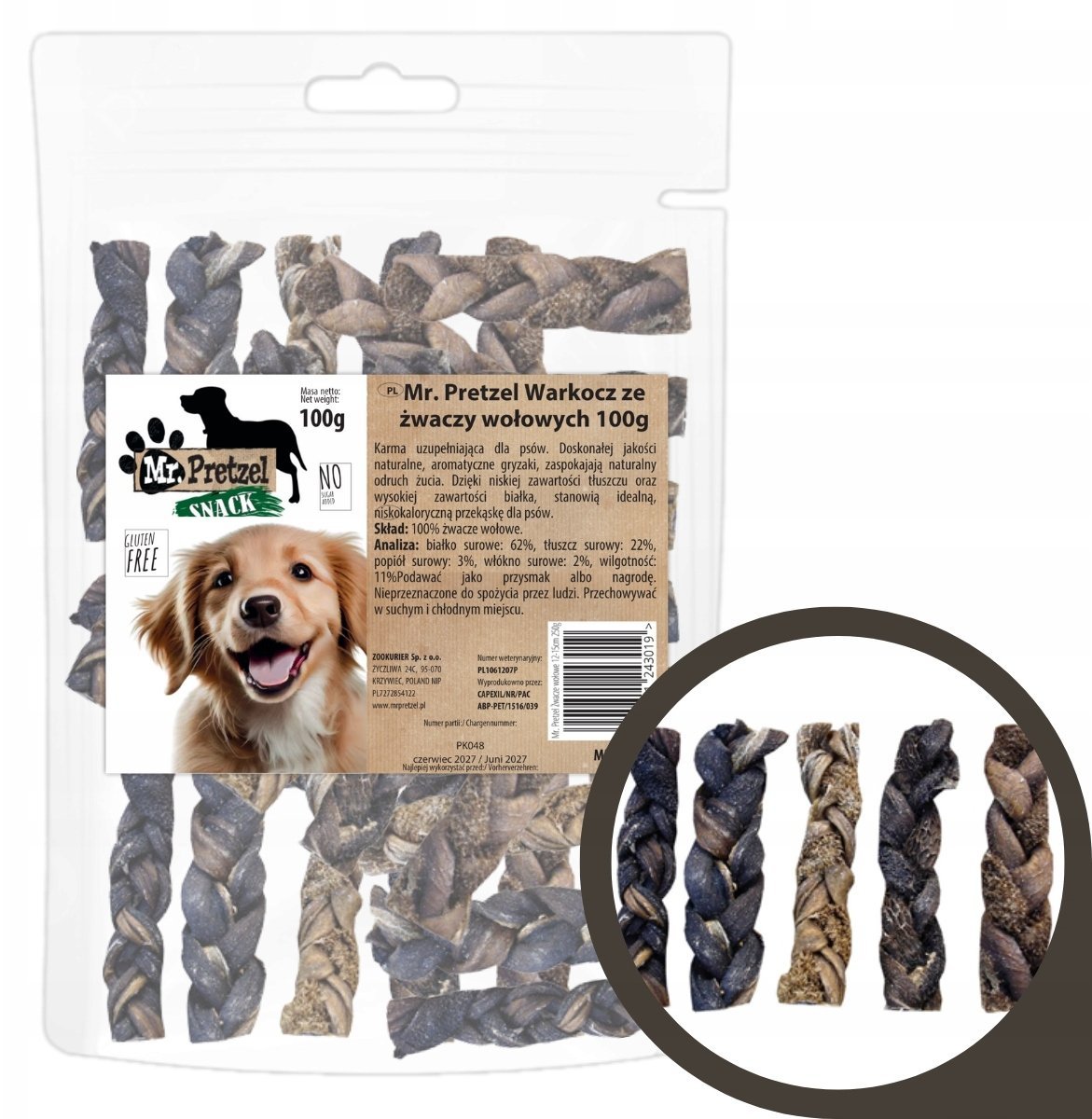 Mr Bandit PRZYSMAK DLA PSA - Warkocz ze żwaczy wołowych Mr.Pretzel 100g