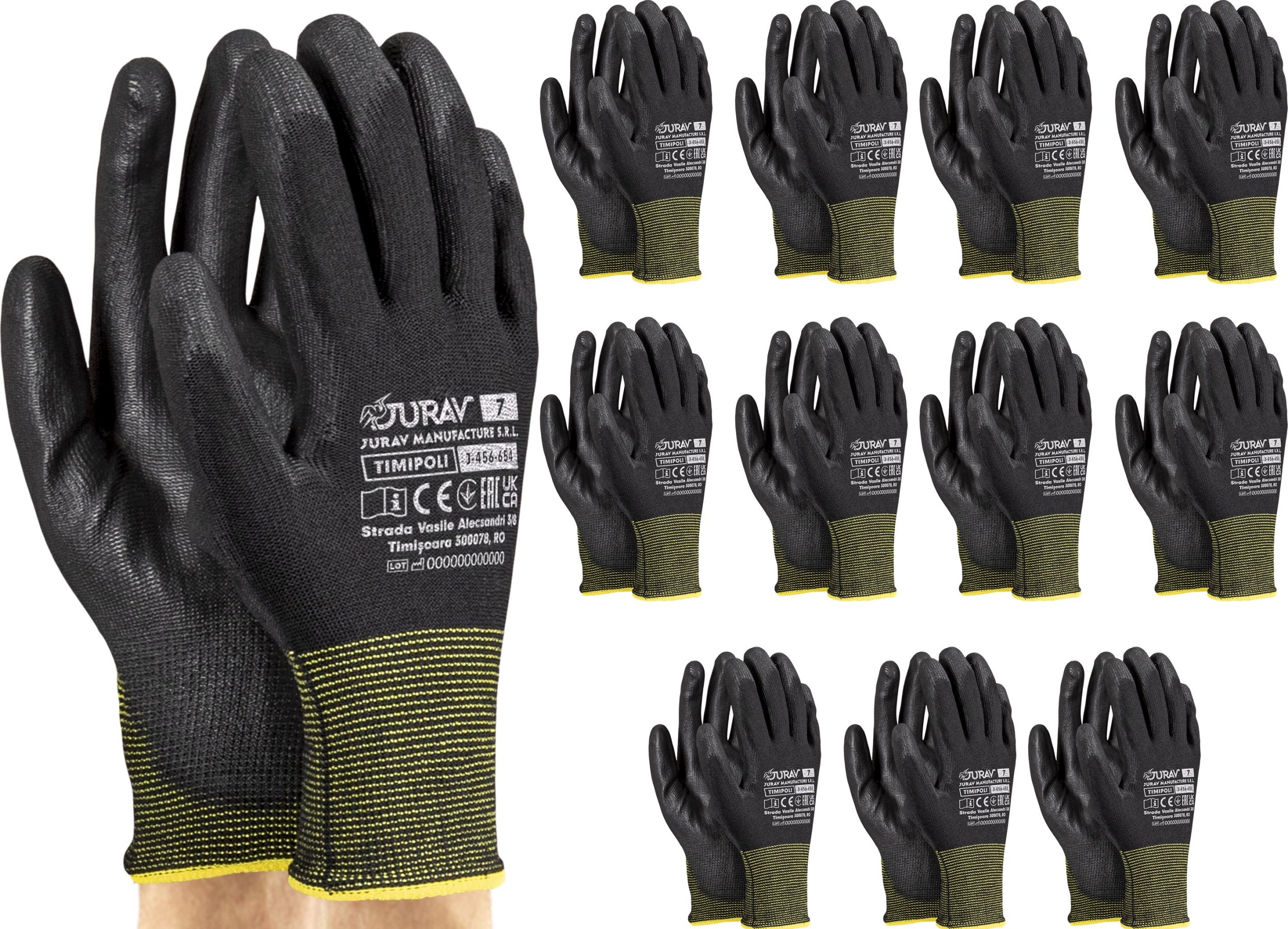 Rękawice Robocze Czarne J-TIMIPOLI_BB - 12 Par (7 - S)