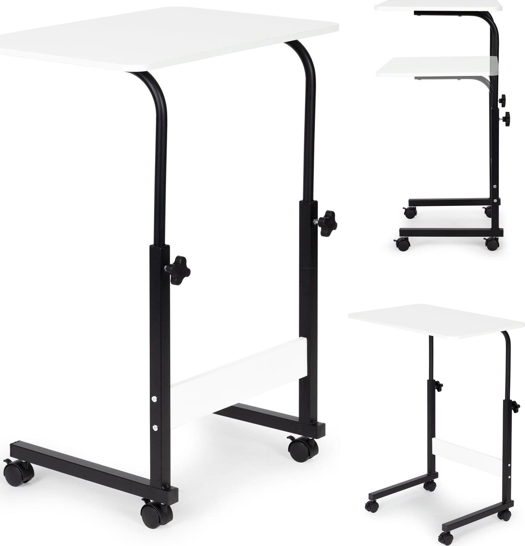 ModernHome Stolik pod laptopa z kółkami biurko dostawiane do fotela kanapy - białe