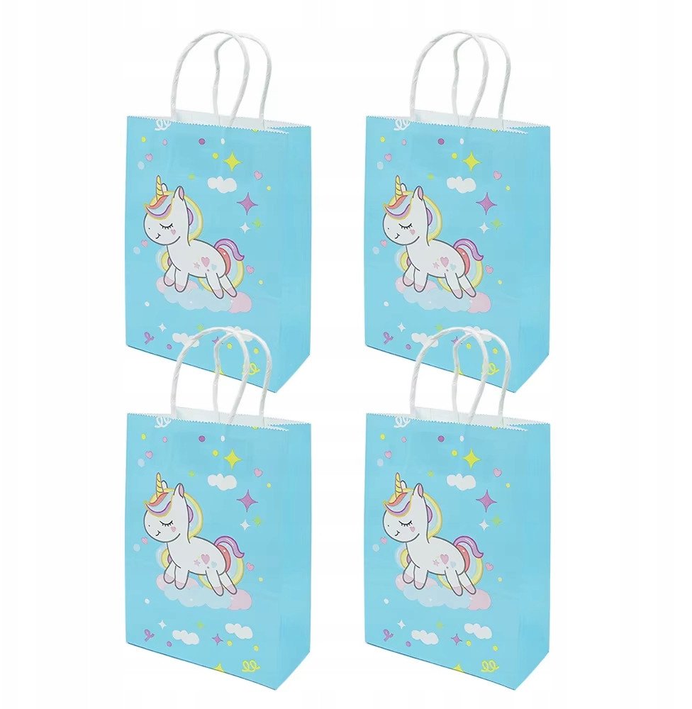 Torebki prezentowe Jednorożec niebieskie papierowe 21x15cm 4 szt