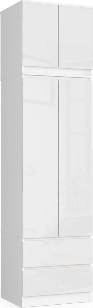 Fabryka Mebli Akord Szafa z nadstawką do sypialni 60 cm STAR - biała-biały połysk