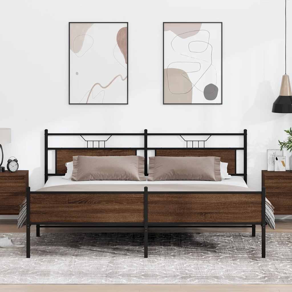 vidaXL Metalowa rama łóżka, bez materaca, brązowy dąb, 200x200 cm