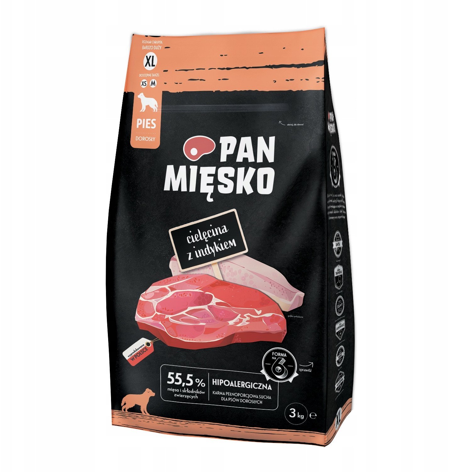 Pan Mięsko Pan Mięsko Karma sucha dla psa - cielęcina i indyk chrupki XL 3kg