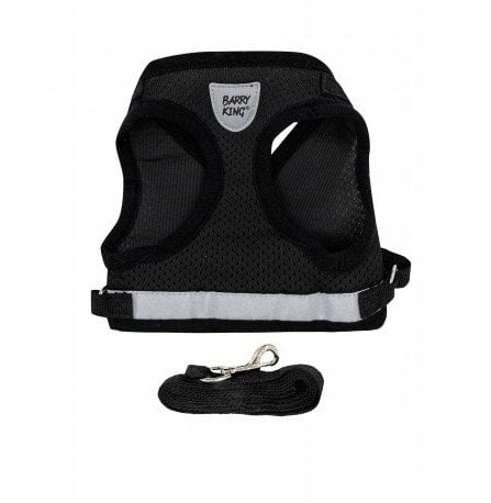 Zestaw, szelki+smycz, dla psa, czarny, poliester, rozmiar L, elementy odblaskowe