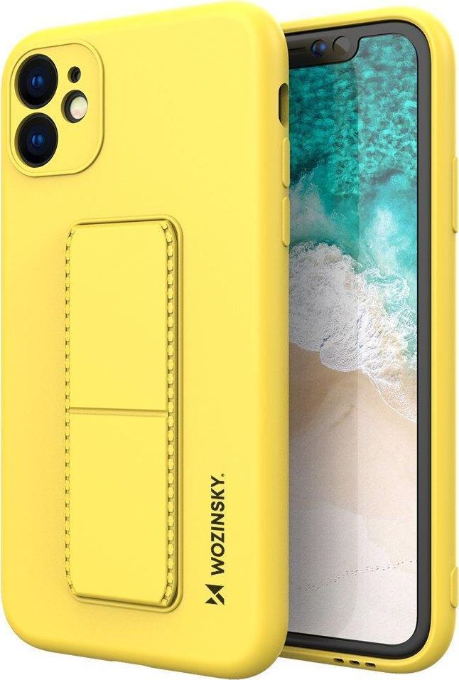 Wozinsky Kickstand Case elastyczne silikonowe etui z podstawką Samsung Galaxy A22 4G żółty
