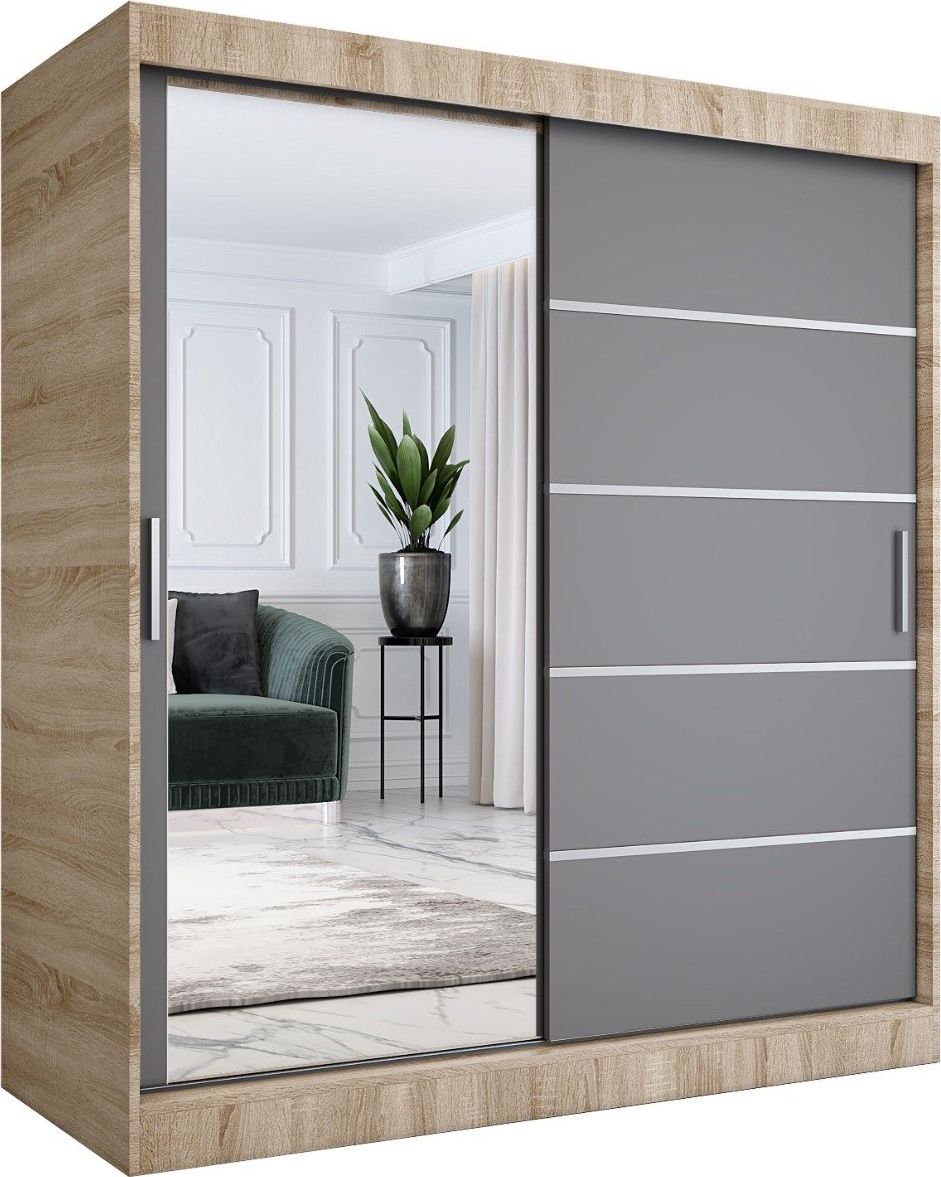 MKPOL Szafa przesuwna MODUO COMFORT 3 180 dąb sonoma/antracyt z lustrem