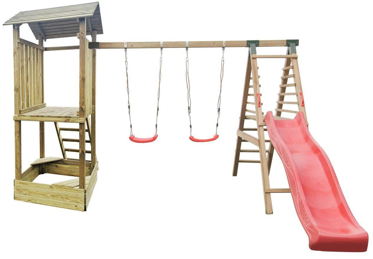 Wieża Hektor z Daszkiem i Piaskownicą + Huśtawka Podwójna z Platformą I Ślizgiem