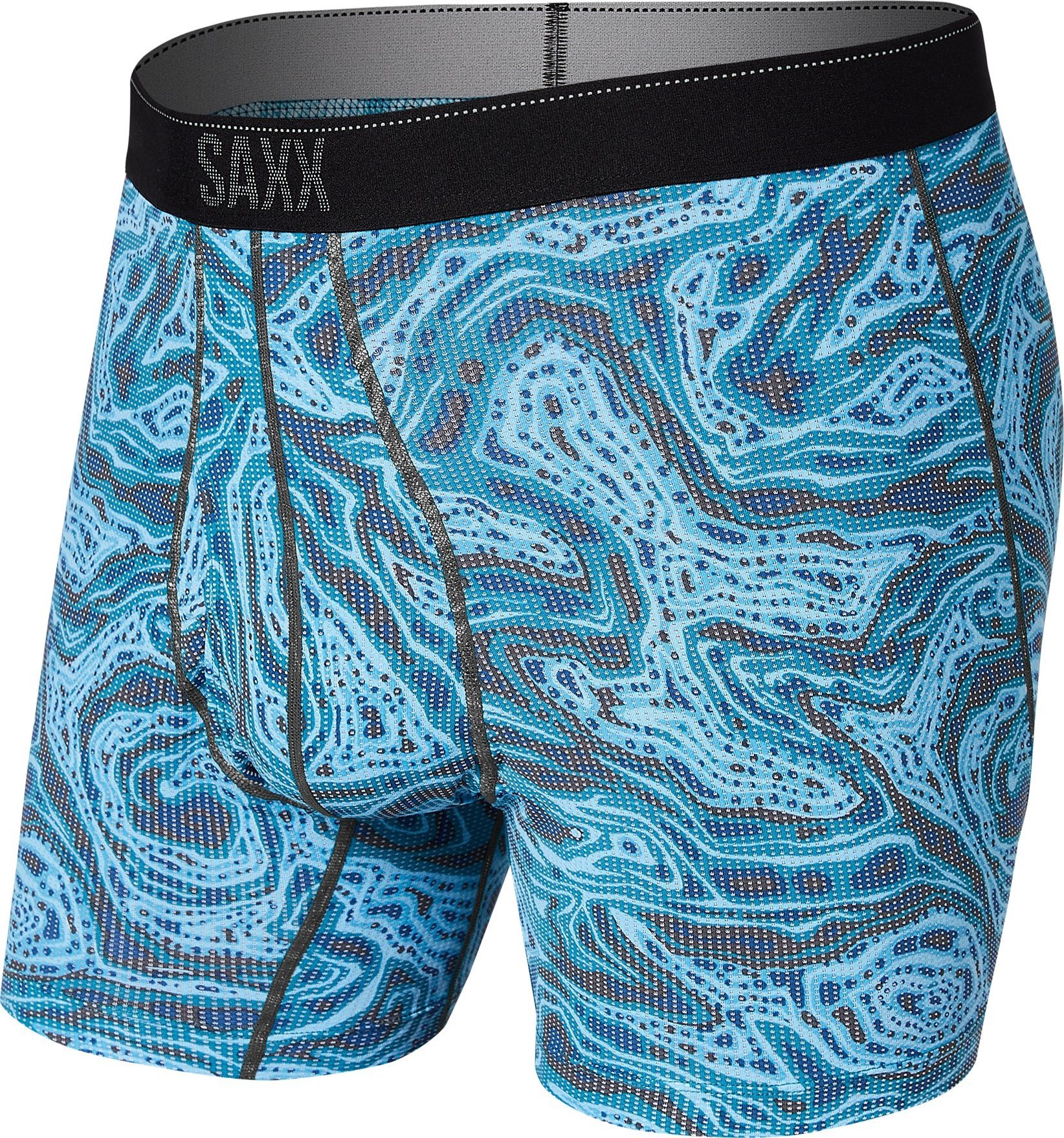 SAXX Bokserki męskie trekkingowe / sportowe z rozporkiem SAXX QUEST Boxer Brief Fly zakręcone fale niebieskie S