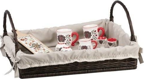 WickerPL Wiklinowa Prostokątna Taca z Uchwytami i Obszyciem 60x50 H12 cm