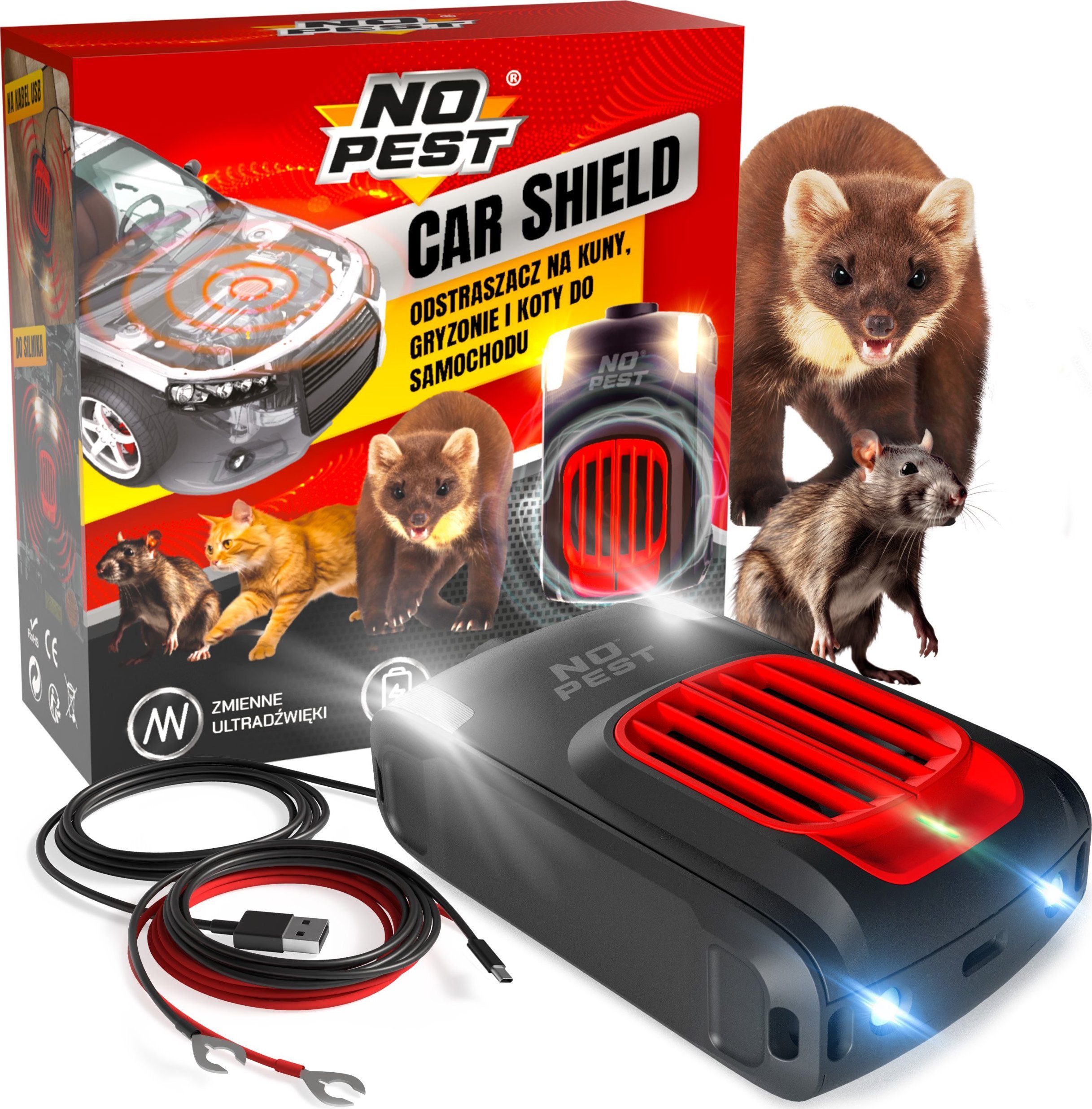 Samochodowy Odstraszacz Kun Szczurów Mysz Kotów Gryzoni do Samochodu Auta Garażu "Car Shield"