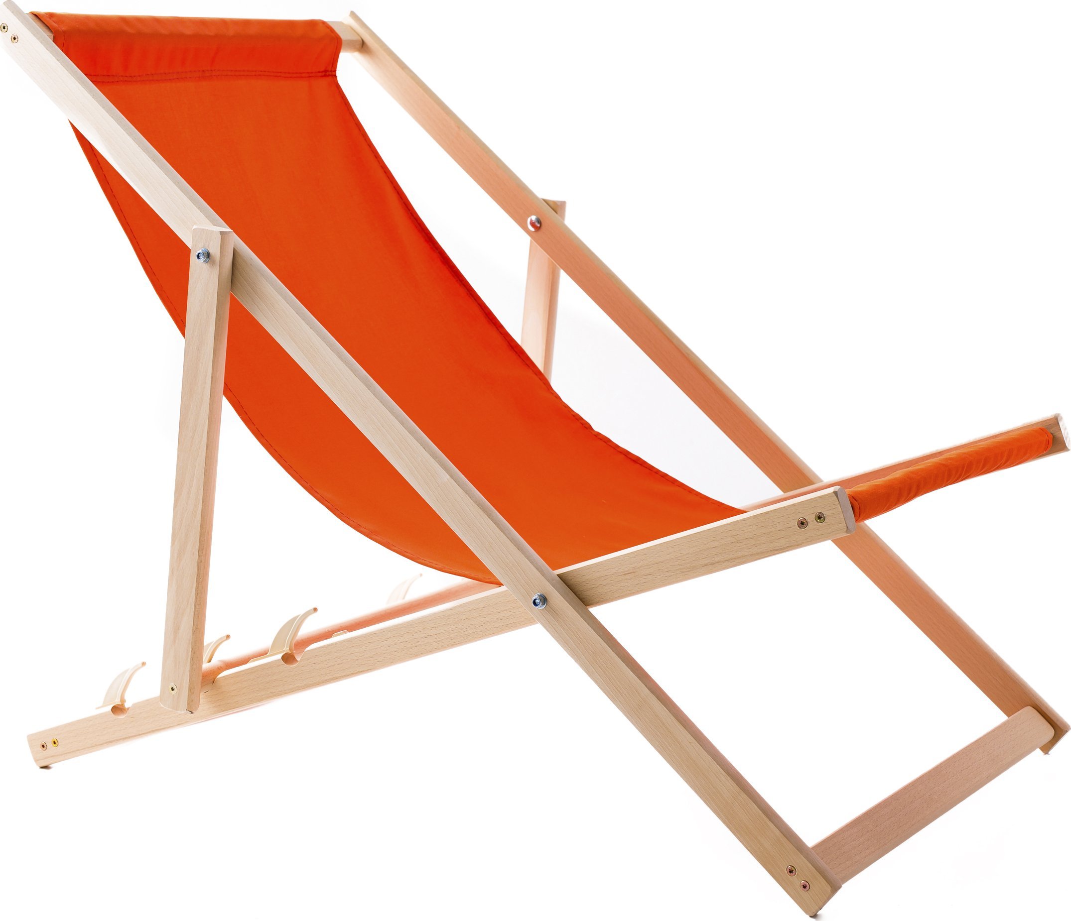 LEŻAK PLAŻOWY OGRODOWY DREWNIANY SKŁADANY WOODOK pomarańczowa tkanina