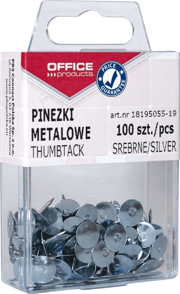 Office Products PINEZKI SREBRNE OFFICE PRODUCTS 100 SZT.