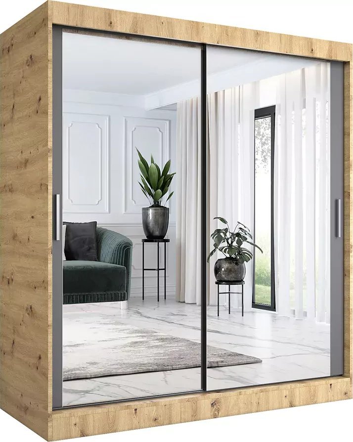 Elior Szafa przesuwna z lustrem 180 cm dąb artisan + antracyt - Edna 5X