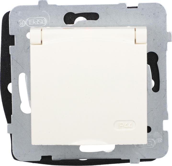 Ospel ARIA Gniazdo bryzgoszczelne z/u IP44 wieczko kolor ecru GPH-1UZ/m/27/w