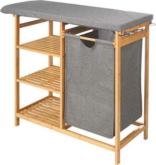 Kipit Bambusowa szafka z deską do prasowania i koszem na pranie BAMY, 111 x 34 x 82 cm