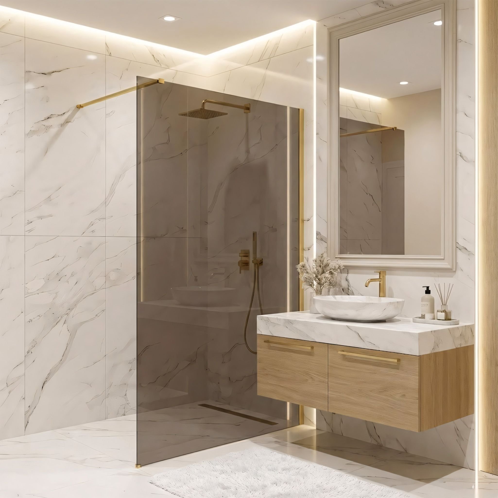 Rea Kabina prysznicowa Walk-In Flexi Brown / Brush Gold 120