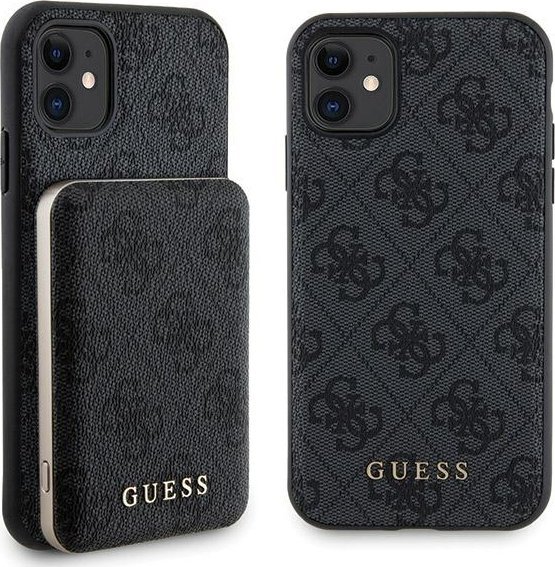 Guess Guess Bundle Pack MagSafe 4G Metal Gold Logo - Zestaw etui + Power Bank 5000mAh MagSafe iPhone 11 (czarny)