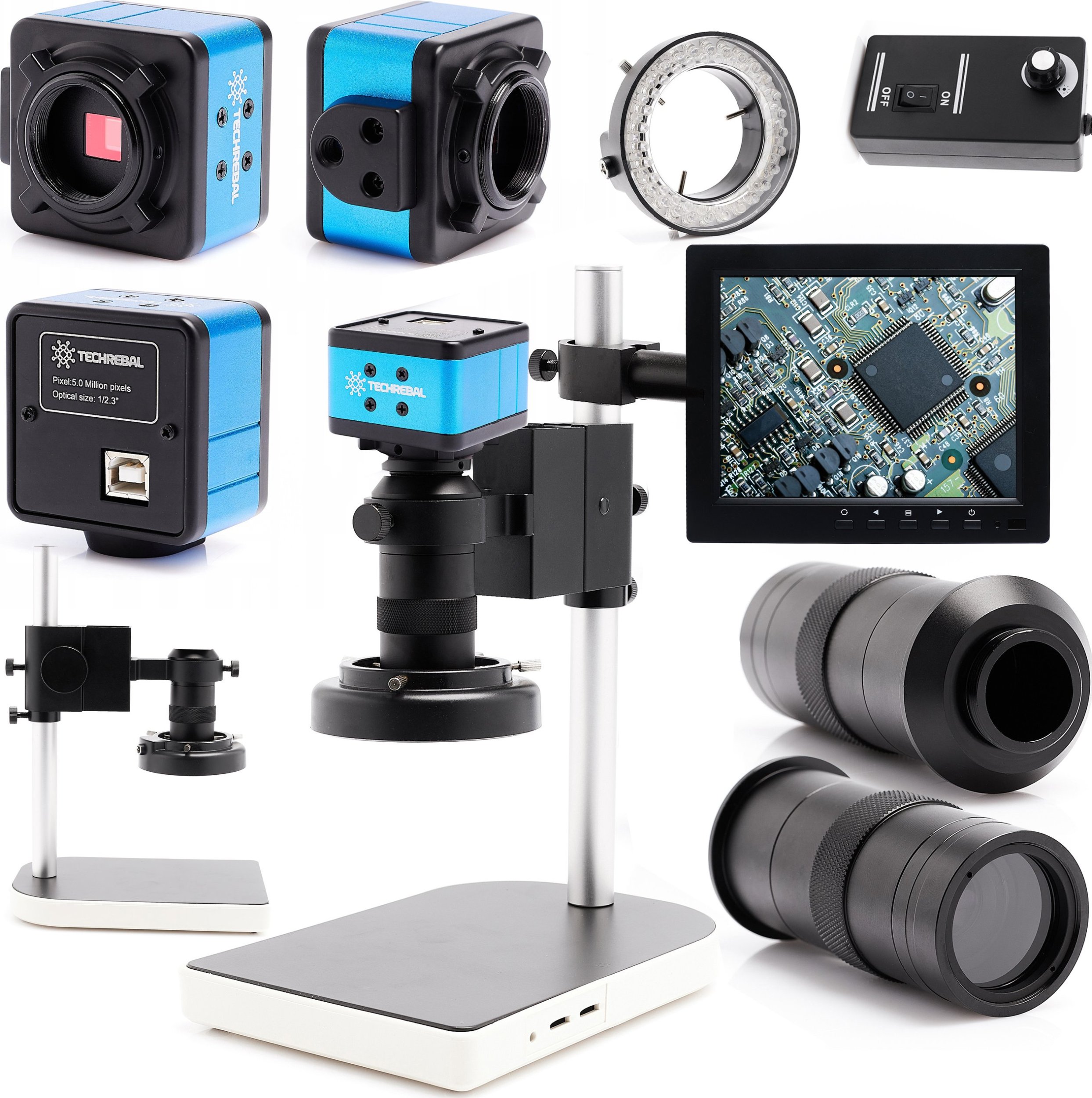 Mikroskop Cyfrowy K10M Kamera 5MP Wyświetlacz 8 Cali 56x LED Techrebal