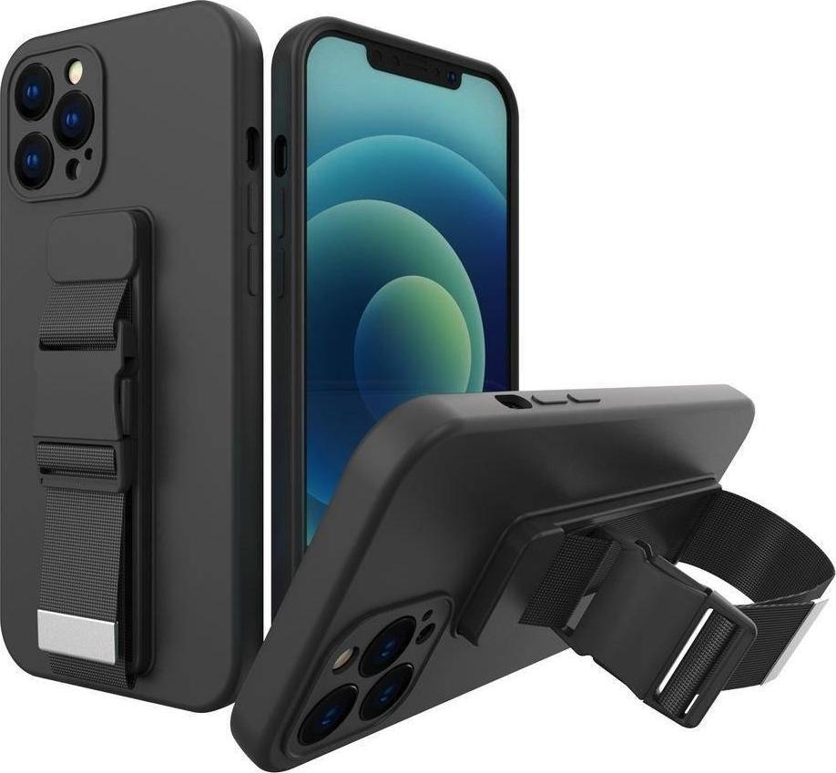 Hurtel Rope Case silikonowe etui ze smyczą torebka smycz pasek do Samsung Galaxy A53 5G czarny