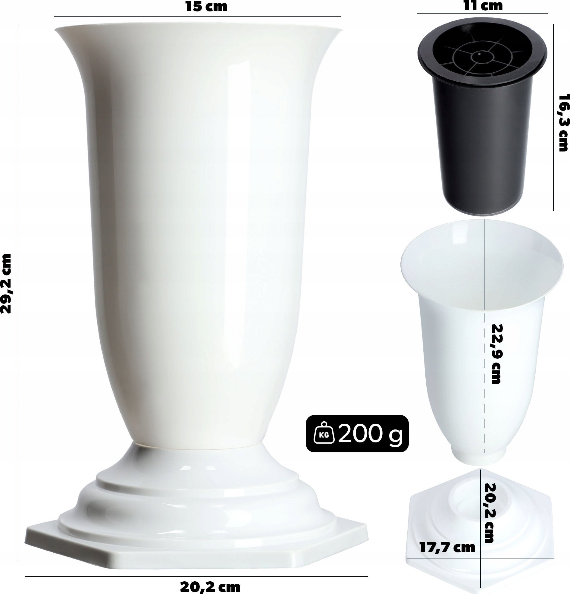 Kadax KADAX Wazon Flakon Na cmentarz Grób Nagrobek Biały 29cm