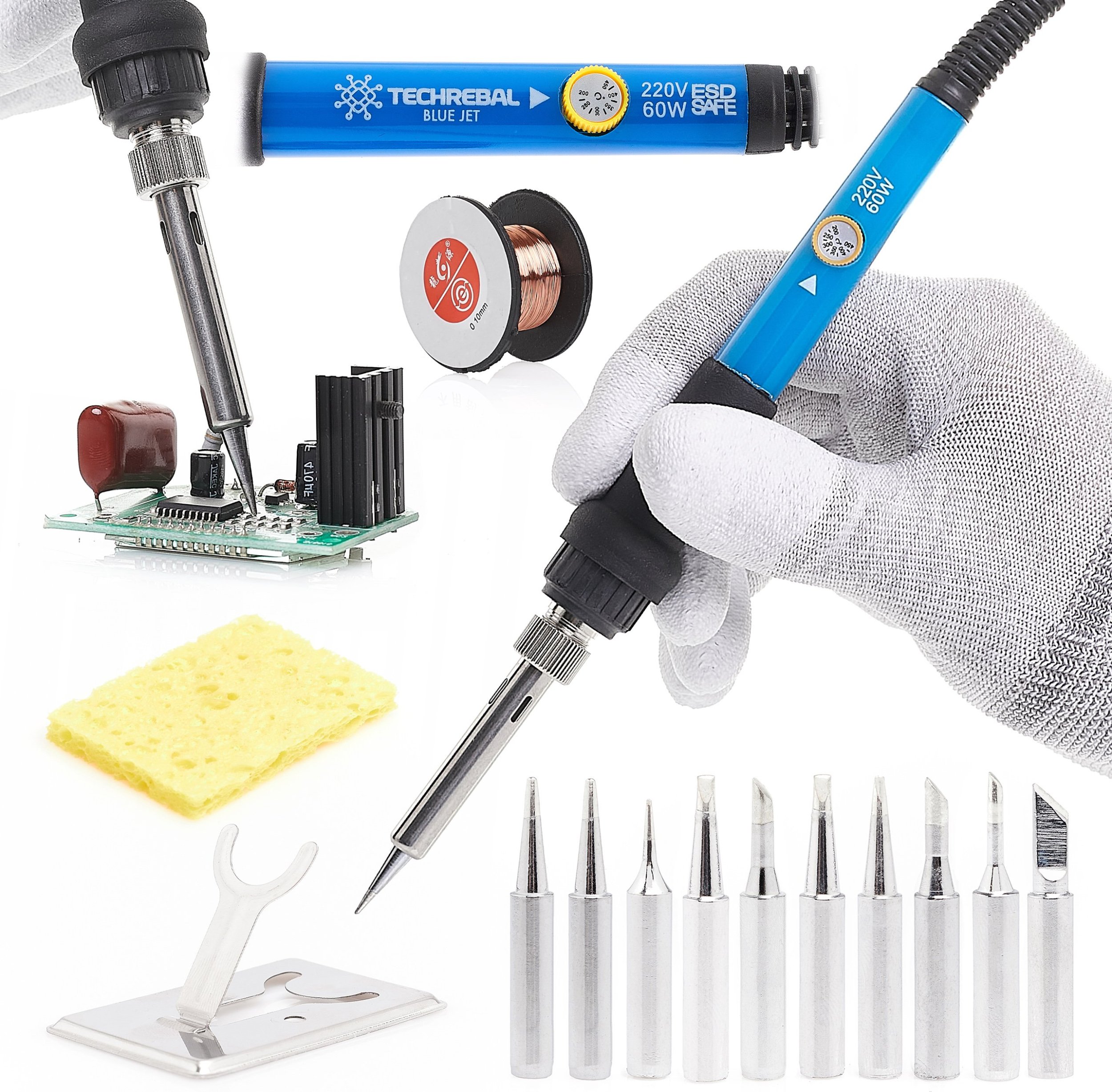 Precyzyjna Lutownica Techrebal Blue Jet 60W Zestaw 10 Grotów Akcesoria