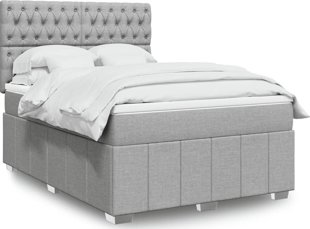 vidaXL vidaXL Łóżko kontynentalne z materacem, jasnoszare, tkanina, 140x190cm