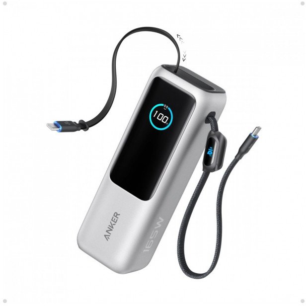 anker Powerbank ZOLO 25000mAh 165W wbudowany kabel USB-C srebrny